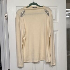 Express Ivory Long Sleeve Top with Metallic Details